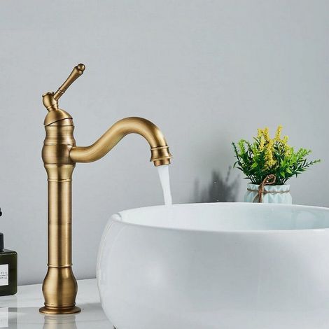 Robinet mitigeur pivotant en laiton antique pour lavabo de salle de bain ou évier de cuisine. (1/5)