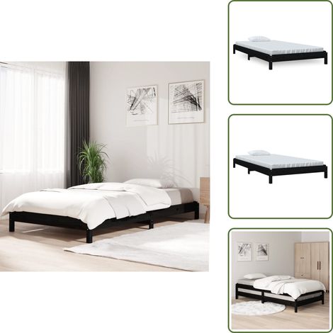 Stapelbett Schwarz 90x200 cm Massivholz Kiefer - Holzbett - Kiefernholzbett - Stapelbett - Gästebett - Minimalistisches Bett (1/5)