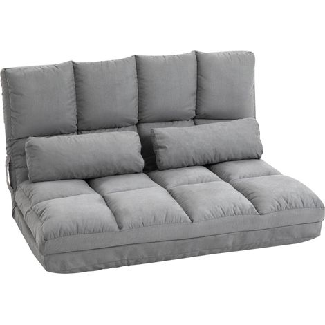 HOMCOM Chauffeuse matelas d'appoint pliant fauteuil convertible inclinaison dossier réglable 2 coussins inclus en polyester aspect suédé, pour salon, chambre et bureau, gris