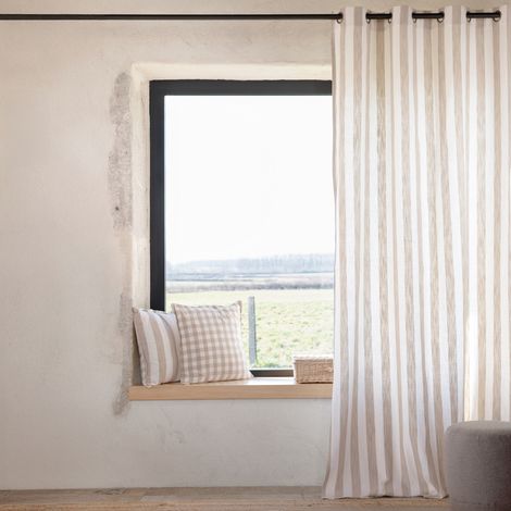 Rideau 100% coton larges rayures LOURMARIN Beige 140x260 cm (1/2)