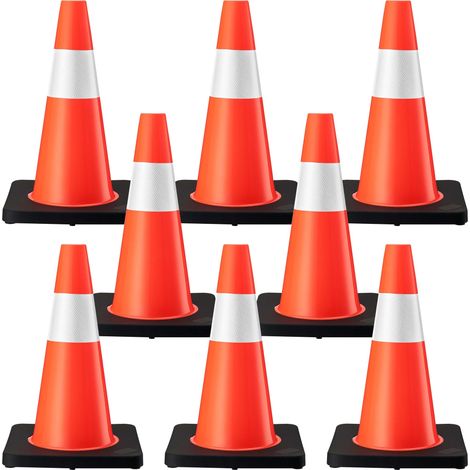 Wiltec Verkehrskegel 45 cm hoch 8 Stück, Leitkegel zum Absichern, Pylon reflektierend, Warnkegel aus robustem PVC und Gummi für Baustellen