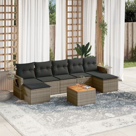 8-tlg. Garten-Sofagarnitur mit Kissen Grau Poly Rattan (1/5)