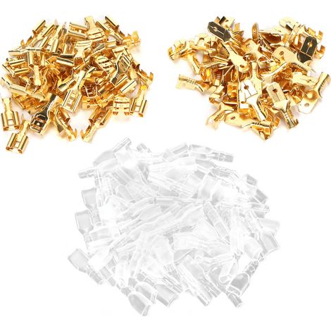 Kit de 50 paires de cosses à sertir en laiton isolant pour câbles électriques, 6,3 mm, couleur or (1/5)