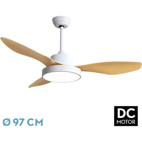 Ventilador de techo LED "Hayate" regulable con control remoto (24W 3CCT 2650lm) IP20 Ø97cm color blanco y haya