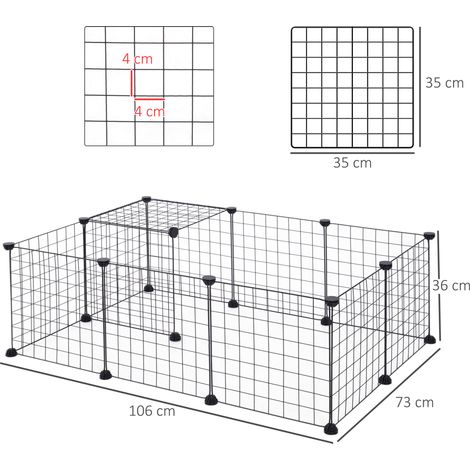 Enclos modulable noir métal pour petits animaux 106x73x36cm, cage compacte de jeu intérieur lapins hamsters cochons d’inde (1/5)