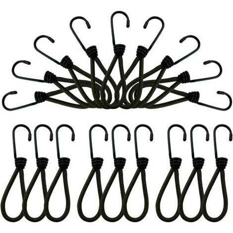 Lot de 25 Tendeurs Élastiques pour Bâche, Crochets Noirs en Caoutchouc, Attaches pour Bâche de Piscine Camping et Voile d'Ombrage (1/5)