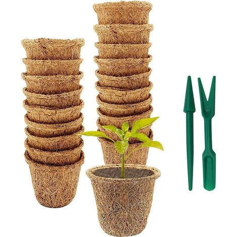 Lot de 20 pots de semis en fibre de coco de 6,6 cm (2,6 pouces), biodégradables, pour la germination de semis de fleurs, légumes et jeunes plants. (1/5)