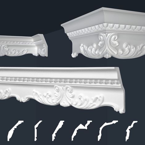 Moulures de stuc à motifs blancs, EPS Styropor ajustement forme, Paquets d'épargne Marbet série B: B-36 / 58x135mm, 20 Mètres / 10 Bandes