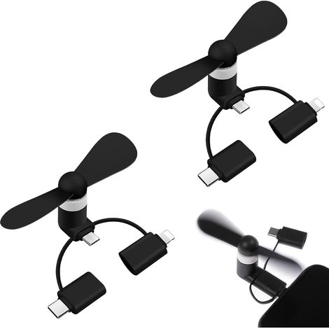 2 Pièces (Noir) Mini Ventilador para Téléphone, Ventilateur pour Téléphone Portable, 3 en 1 Ventilateur Silencieux, Ventilador Portable Mini USB (1/5)