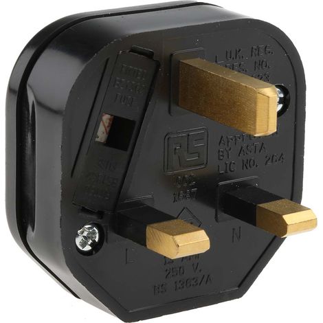 Connecteur secteur Mâle GB, 250 V c.a. 13A, Montage sur câble, 2P+E ( Prix pour Paquet de 5 )