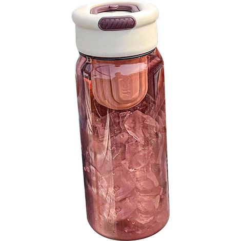 Wasserflasche aus Kunststoff mit integriertem Teesieb, transparenter Korpus, 650 ml, Sport-Trinkflasche für Büroangestellte, aprikosenfarbener Deckel, roter Korpus (1/5)
