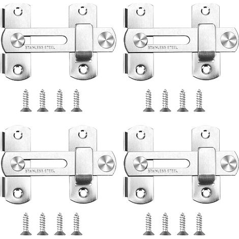Lot de 4 Loquets de Porte en Acier Inoxydable Verrou de Porte Coulissante avec Vis Verrou de Sécurité pour Salle de Bain, Armoire, Clôture en Bois, Fenêtre (Argent Brossé) (1/5)