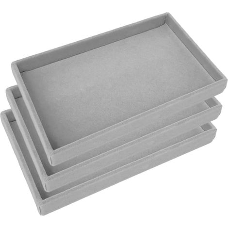 Lot de 3 Plateaux à Bijoux Rectangulaires en Velours Empilables Organisateur de Bijoux pour Vitrine Présentoir à Bracelets et Bagues Rangement Personnel et Professionnel (1/5)