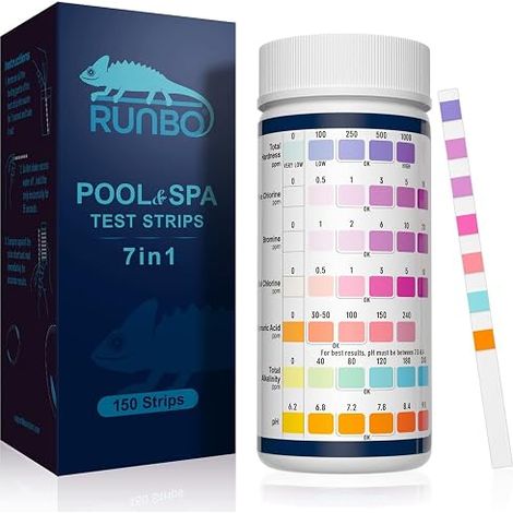 Testeur pour Eau de Piscine et Spa, test pour tester chlore libre, le chlore total, le brome, la dureté totale, l’alcalinité totale, l’acide cyanurique et le pH (1/5)