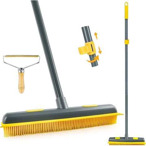 Balai en Caoutchouc de Silicone avec Raclette et Rasoir Anti Bouloche Manuel, Silicone Broom Manche Long 134 cm pour Nettoyer Tapis Fenêtres Carrelage (1/5)