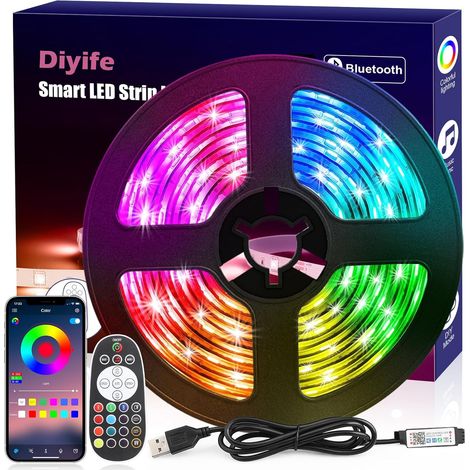 Ruban LED 3M [avec Télécommande], 5050 RGB Lumineuse Flexible Multicolore Bande LED, Connexion Bluetooth, Synchronisation Musique et Voix, Décoration DIY pour Les Fêtes, Festivals, Événements (1/5)