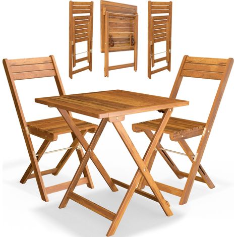 CASARIA® Balkonmöbel Set 2 Personen Wetterfest Holz Vormontiert Klappbar 160kg Belastbarkeit Balkon Garten Terrassenmöbel Gartenmöbel 3-Tlg Akazie  braun