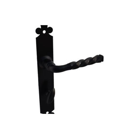 Quincadeco – Poignée de porte d'entrée à cylindre Lys noir – Entraxe 195 mm – 2 poignées torsadées aluminium époxy noir – Plaques avec bouton de condamnation