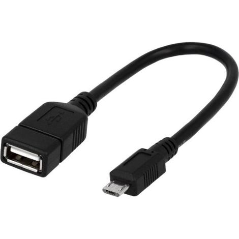 Cable- OTG.USB 2.0- USB A socle.USB B micro prise- 0.2m- noir