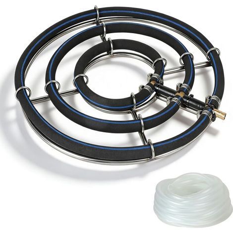 Aérateur de Bassin, Anneau d'aération φ35cm, 3 en 1 Anneaux Con Acier Inoxydable 304, Bulleur pour Bassin avec 5m Tuyau φ9mm