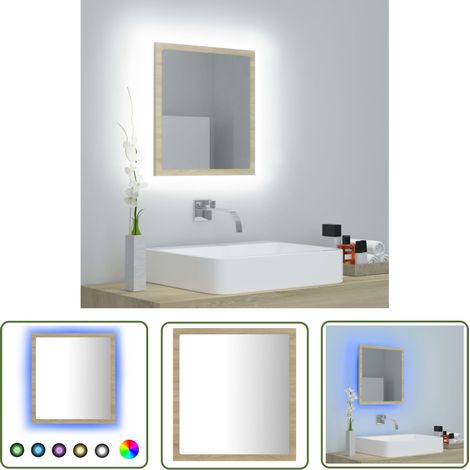 The Living Store Miroir LED de salle de bain Chêne sonoma 40x8,5x37 cm Acrylique - Miroir Led - Miroir Salle De Bain - Meuble Salle De Bain - Éclairage Salle De Bain - Décoration Salle De Bain (1/5)