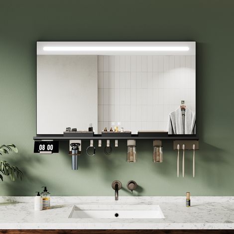 ELEGANT 1000x600 Bathroom LED Mirrors with Anti-Fog Storage Shelf, Dimmable 3-Color Lighting and Touch Switch Butto