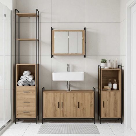 vidaXL Juego de Muebles de Baño 4 uds. Roble artisan (1/5)