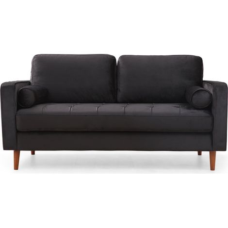 Canapé 2 places velours noir Romuza 175cm (1/5)
