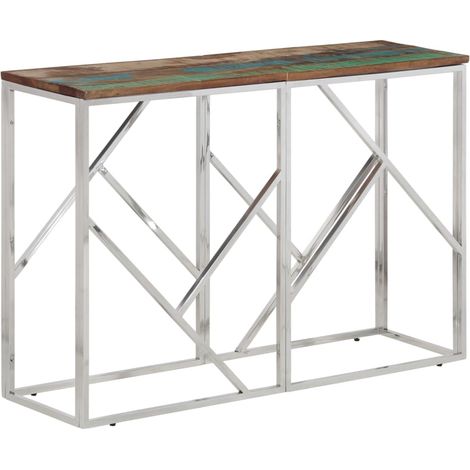 Console Table Silver Stainless Steel and Solid Wood Reclaimed vidaXL (1/5)
