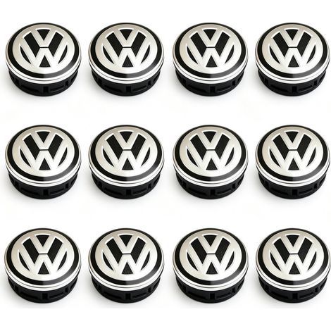 Ensemble de 12 enjoliveurs pour Volkswagen – Cache-moyeux 65mm noir/chrome – Remplacement pour modèles Golf, Polo, Beetle – 3B7601173 (1/5)