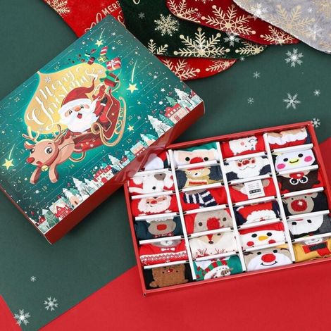 Weihnachts-Adventskalender für Kinder, Überraschungsbox, 12-tägiger Countdown mit Motiven von Weihnachtsmann, Rentier und Schneemann. (1/3)