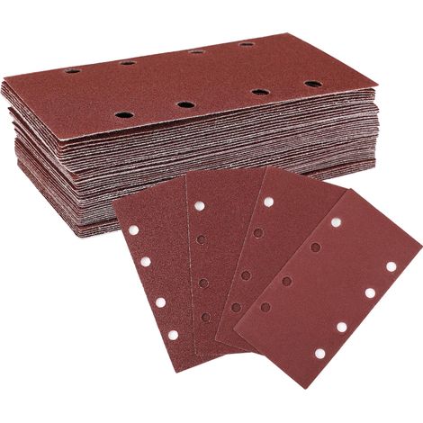 Disques de Ponçage 100 Pièces 185x93mm,Abrasifs Rectangulaires 8 Trous,Grain 40/60/80/120,Polissage Dérouillage Finition (1/5)