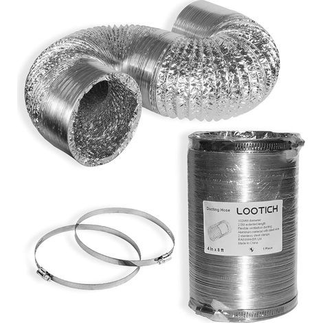 Flexible Aluminum Duct 102mm Length 2.5m Kitchen Bathroom Ventilation with 2 Steel Clamps (1/5)