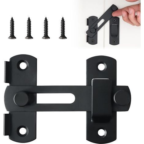 Door latch, black stainless steel, large 180° flat latch for animal cages, sliding doors and gates - Modern door hardware - 1 piece (1/5)