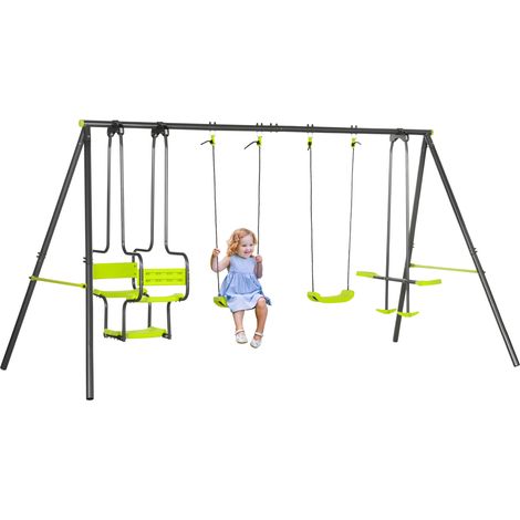 Balançoire 4 fonctions portique métal époxy antirouille PE gris - dim. 3,55L x 1,84l x 1,86H m (1/5)