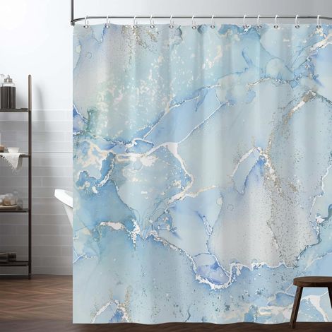 Rideau de Douche en marbre Bleu Texture Bleu Clair Cracks Rideaux de Douche de Luxe avec Crochet pour Bthroom Décor Art d'encre Moderne Baignoire esthétique Rideau 180x150cm (1/5)