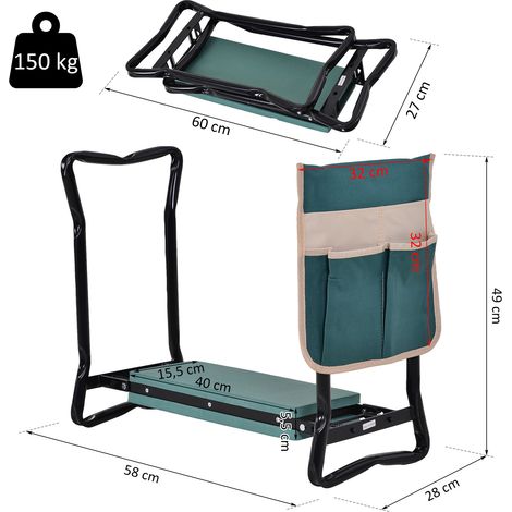 Banc de jardin pliant 2 en 1 (avec coussin en EVA et sac de rangement), vert et noir (1/5)