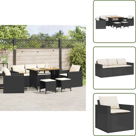 The Living Store 6-tlg. Garten-Sofagarnitur mit Kissen Schwarz Poly Rattan - Gartenmöbel - Outdoor-Set - Esstisch - Lounge Set - PE-Rattan