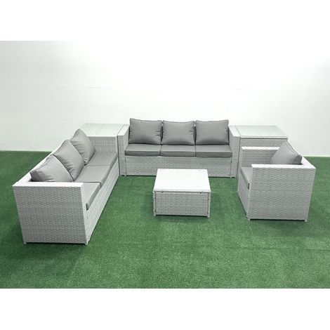Fimous Polyrattan Sofa Gartenmöbel Set mit Sessel Quadratischer Couchtisch 2 Beistelltischen Hellgrau gemischt (1/5)