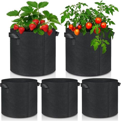 Set mit 5 20-Liter-Pflanzsäcken aus Stoff mit stabilen Griffen Pflanzsäcke für den Außenbereich für Kartoffeln Tomaten und Blumen schwarz 5 (1/5)