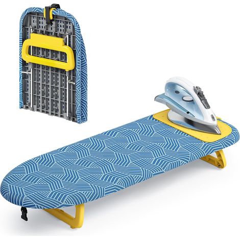 Table à Repasser, Pliable, avec Tapis de Repassage, Jaune Compacte et légère, idéale pour voyage, dortoir et petits espaces (1/5)