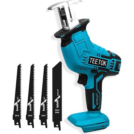 Scie alternative sans balais, 4 lames de scie, lame à changement rapide, vitesse variable 0-2800SPM, scie électrique sans fil haute puissance, compatible avec la batterie Makita, pour métal, PVC, bois