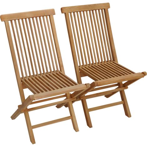 Happy Garden – Lot de 2 chaises de jardin pliantes en teck – Résistantes aux intempéries – Charge maximale 125kg – Dimensions assise P 37 x H 45cm