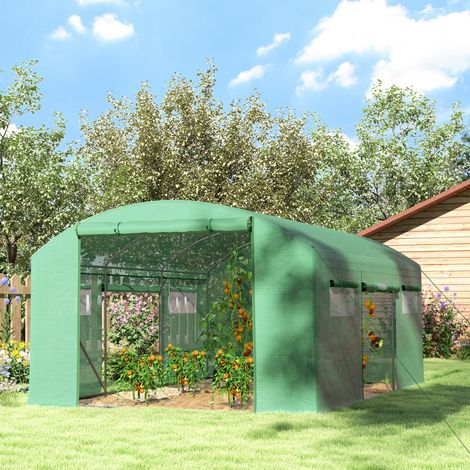 Tunnelgewächshaus (4 x 3 x 2 m) mit 6 Fenstern, 3 Rolltoren, PE-Abdeckung und grün verzinkter Stahlkonstruktion (1/5)