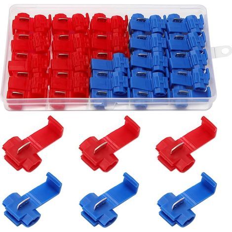 LaBlanc – 50 Stück elektrische Anschluss-Schnellverbinder, schnelle selbstabisolierende Breakout-Steckverbinder, Scotch-Lock-Steckverbinder (25 Stück rot, 25 Stück blau)