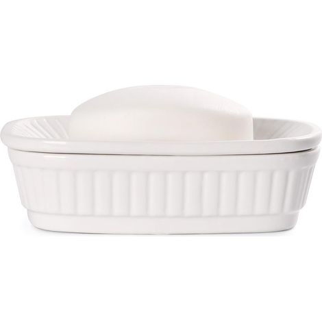 Porte-savon en céramique pour la maison, porte-savon à drainage automatique, porte-savon blanc à égouttement (1/5)