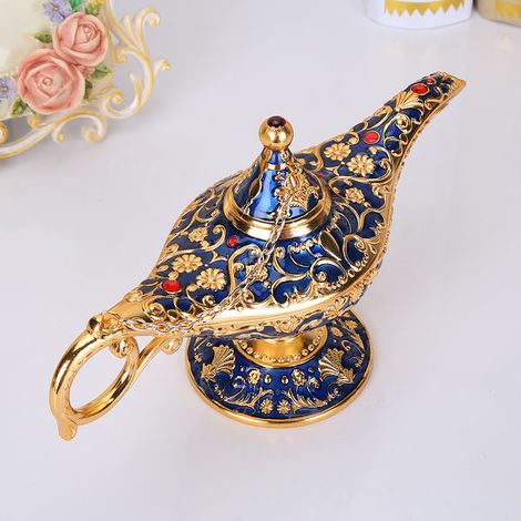 Lampe Aladdin en étain bleu royal, style vintage européen. Artisanat européen. (1/2)