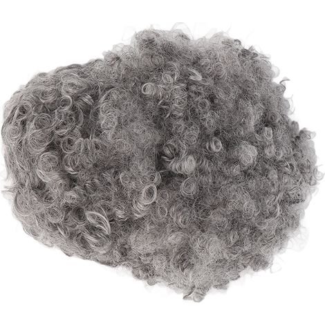 Perruque Synthétique Bouclée Gris Court Afro avec Frange Femme (1/5)