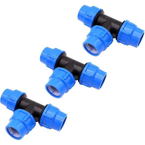 Raccords de tuyau d’eau en T - 25 mm x 25 mm x 25mm, Raccord de Plomberie de Compression PN16 – Connecteur avec Tuyaux en Polyéthylène PE80 et PE100 (1/5)