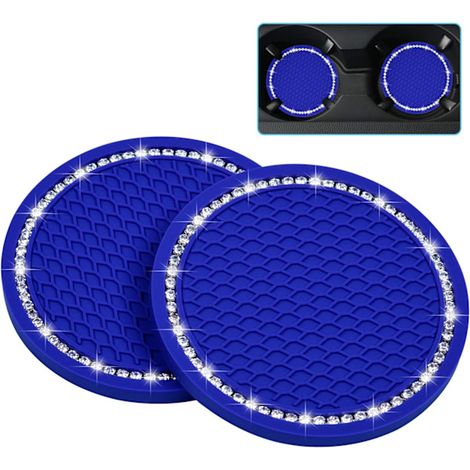 Porte-gobelets de voiture brillants, lot de 2, en PVC, accessoires antidérapants universels pour l'intérieur des véhicules, bleus. (1/5)